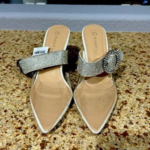 Rampage clear pointed toe, sparkle strap. Size 7.